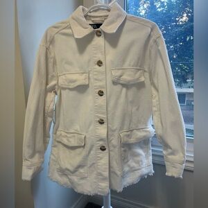 Zara white corduroy shacket/light jacket with distressed edges